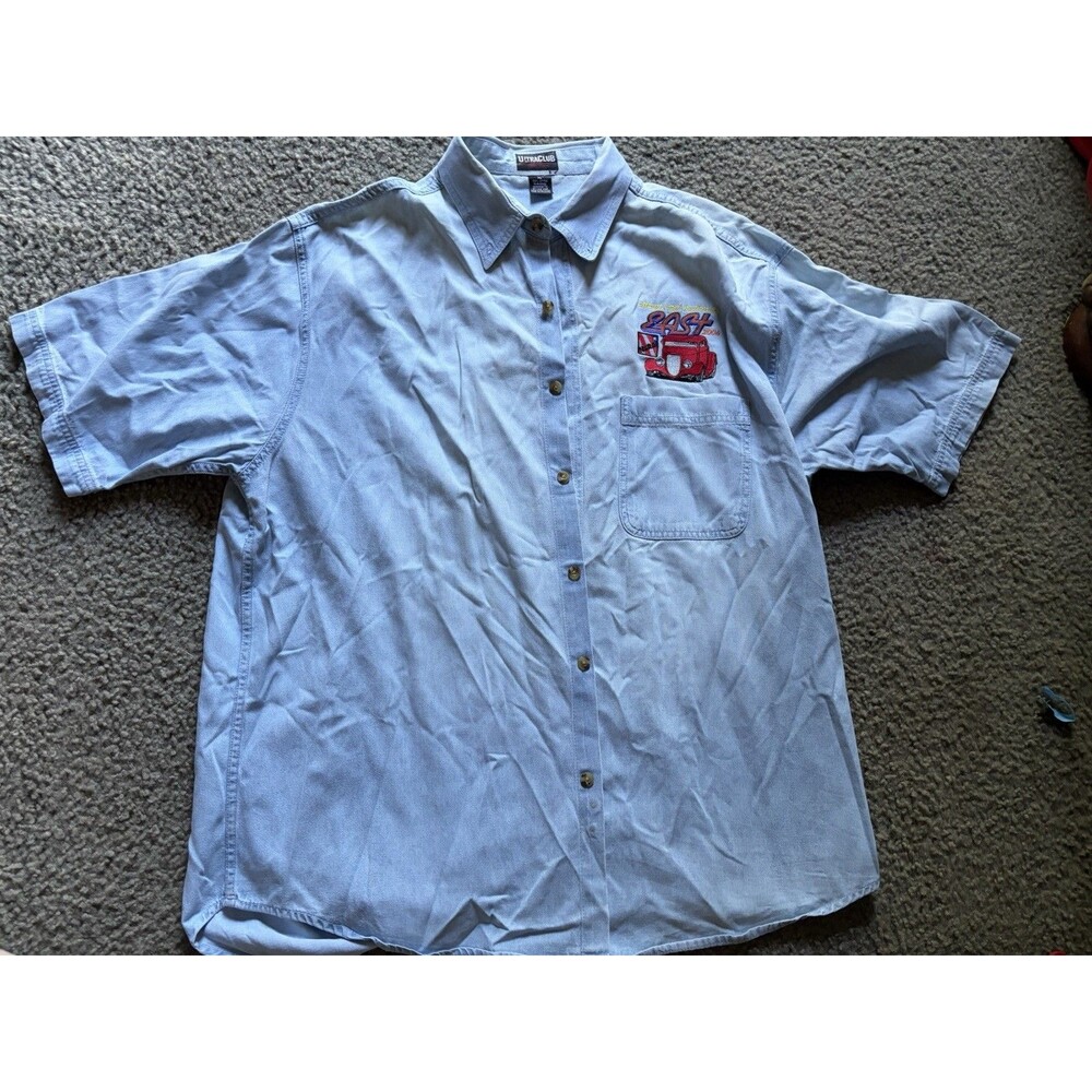 NHRA National Hot Rod  Button Up Short Sleeve Top Light Wash Denim Ultra Club